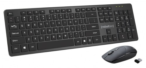 Rebeltec Zestaw bezprzewodowy klawiatura + mysz MAXIM 2,4GHz, zasięg 10m nano odbiornik USB 104 klawisze QWERTY 