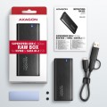 AXAGON EEM2-SB2 Obudowa zewnętrzna aluminiowa bezśrubowa USB-C 3.2 Gen 2 - M.2 NVMe / SATA SSD 30-80mm ALU pudełko czarne + USB-A - USB-C redukcja