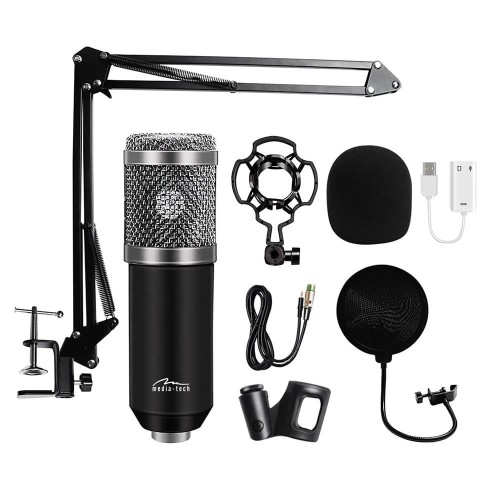 Media-Tech Mikrofon pojemnościowy, studyjny z zestawem akcesoriów STUDIO AND STREAMING MICROPHONE MT397S (Srebrny)