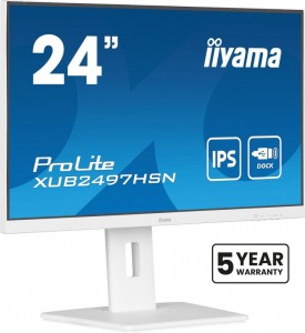 IIYAMA Monitor 24 cale XUB2497HSN-W2 IPS, USB-C Dock, HDMI, DP, 300cd, Pivot, HAS, biały /5y/