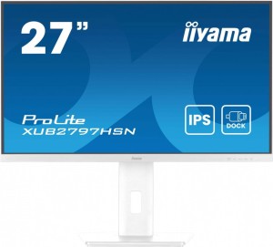 IIYAMA Monitor 27 cali XUB2797HSN-W2 IPS,FHD,USB-C Dock,HAS,300cd,1ms,sRGB99%,100Hz,HDMI,DP-out,USBx4,RJ45,2x2W/5y/ 