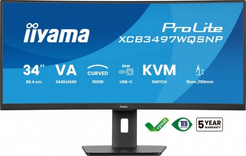 IIYAMA Monitor 34 cali XCB3497WQSNP-B1 VA,UWQHD,1500R,USB-cDock,KVM,95W, 2xHDMI, 1xDP, RJ45,2x5W,21:9 /5y/