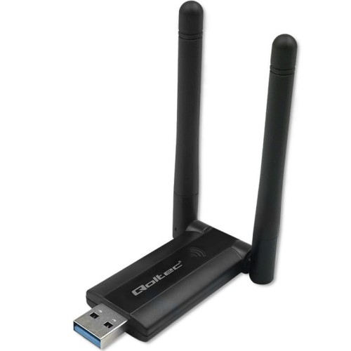 Qoltec Szybki bezprzewodowy adapter USB DUAL Wi-Fi 2 x 2dBi | Standard  AC | USB 3.0 | 1200Mbps 