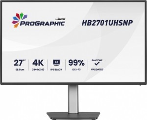 IIYAMA Monitor 27 cali ProGraphic HB2701UHSNP-B1 4K,IPS BLACK 2.0,450cd,VESA USB-c dock(PD:96W),HDMI,DP,DAISY/CHAIN,4xUSB,RJ45,3000:1,sRGB:100%,DCI-P3:99%,KV