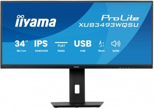 IIYAMA Monitor ProLite 34 cale XUB3493WQSU-B6 IPS,UWQHD,DP,2xHDMI,HAS,21:9,400cd,   120Hz,1000:1,1ms, USB HUBx4, 2x5W,