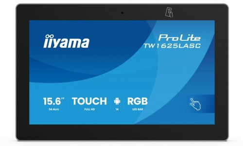 IIYAMA Monitor 16 cali TW1625LASC-B3PNR ANDROID 14,FHD,10PKT,450cd,2x2W,    4xUSB, 1xUSB-C,RJ45, MIC, RK3567, 4/32GB, LED lightbar, iiSign2, NFC, 24/7 